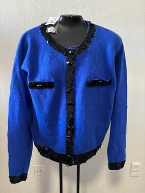 Lauren Cole lambs wool angora Cardigan Sweater embellished New
